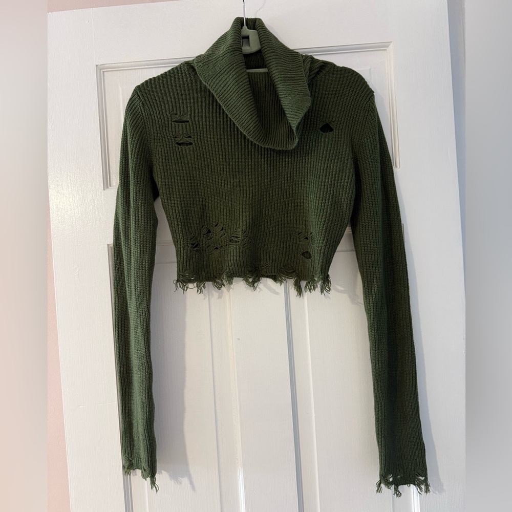 Signature8 Olive Distressed Knit Sweater